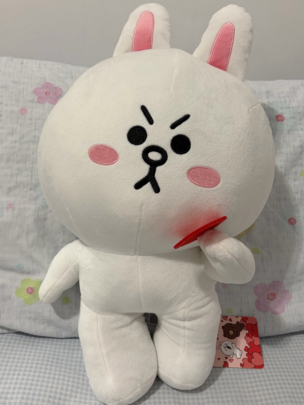 Line Friends Cony White Bunny Plush with Pink Accents and Red Heart ❤️